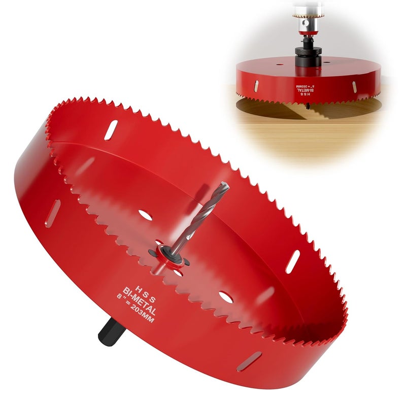 FIVELAKE 8" (203mm) Bi-Metal M42 High Speed Steel Hole Saw with Pilot Drill Bit, Smooth Cutting Edge for PVC, Drywall, Wood, Plastic, Gypsum Board, Rubber, Thin Metal - Image 1